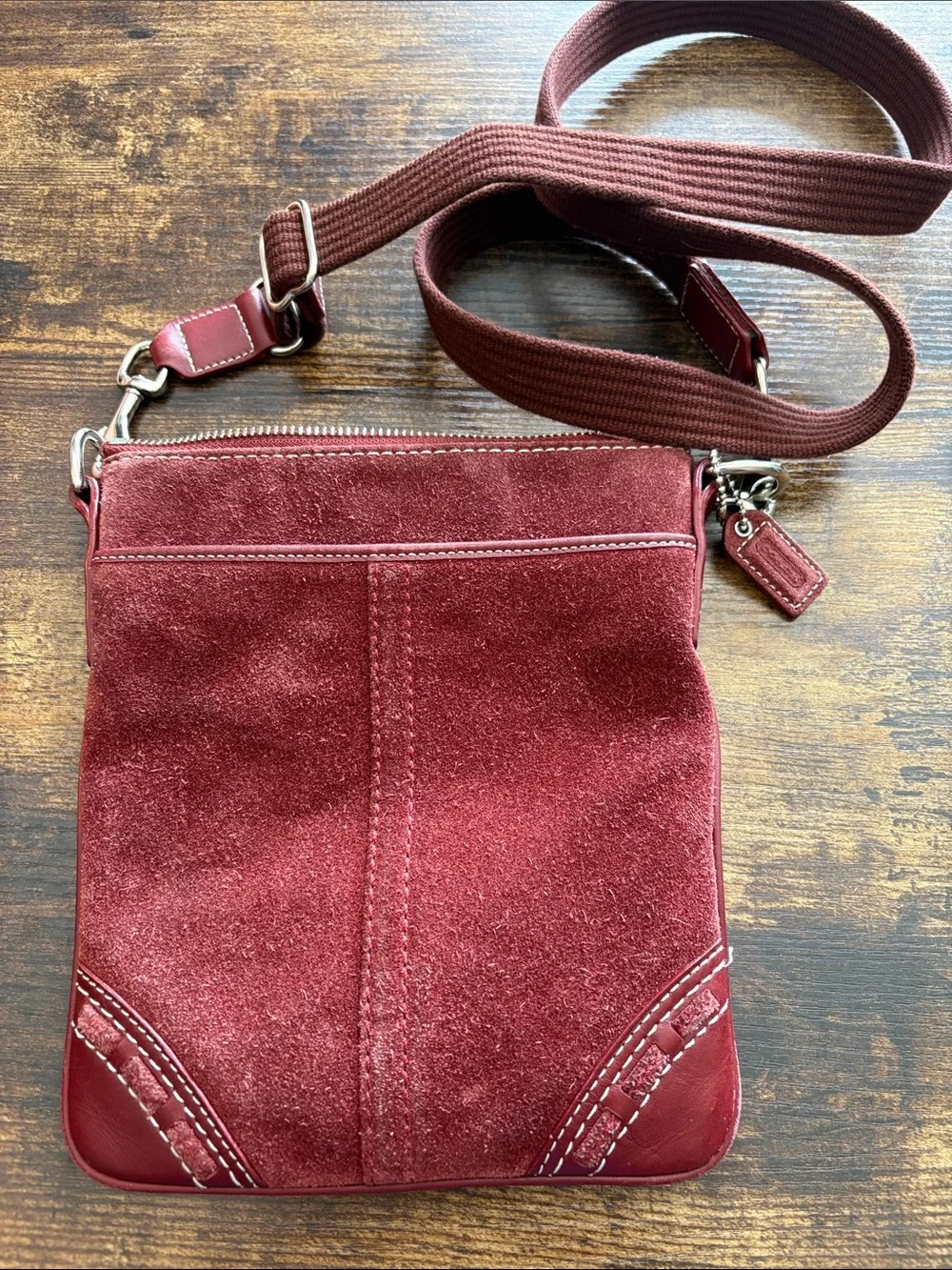 Coach Suede Crossbody Bag - Burgundy
